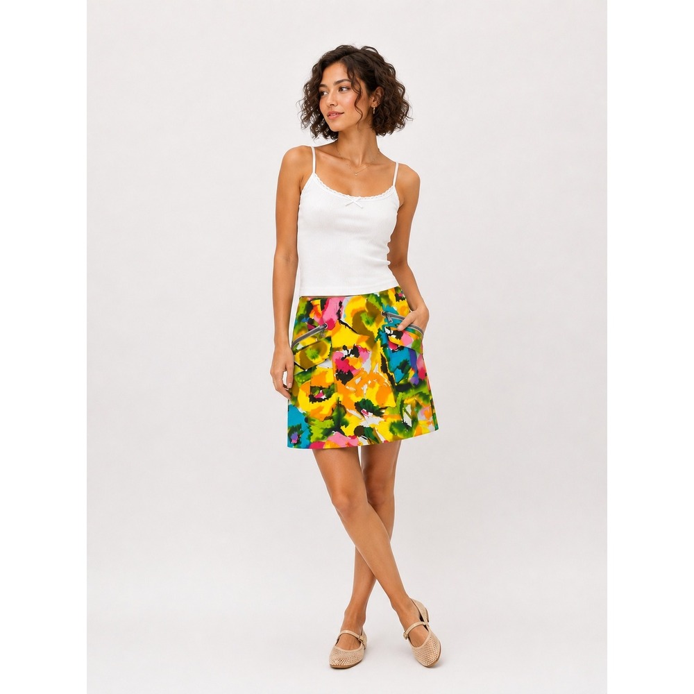 Nanette Lepore Womens Mini Skirt 6 Multi Color Floral Vintage Y2K Utility READ